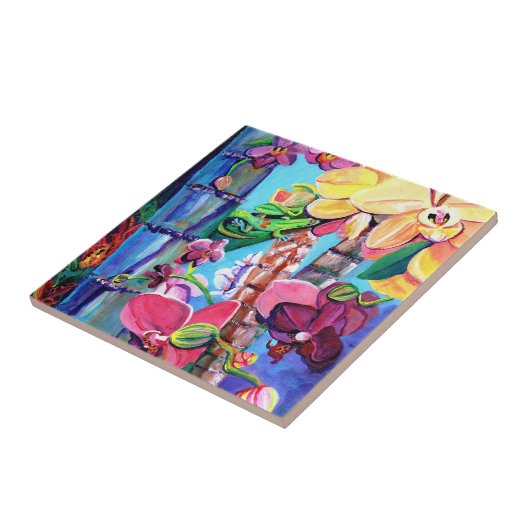 Gold Dust Day Hawaiian Gecko mit Orchideen Fliese (Seite)