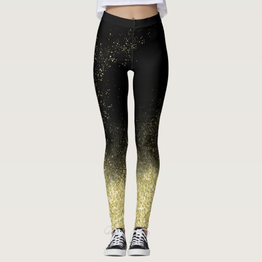 Gold Dust Glitzer Black Christmas Spaß Trendy Part Leggings (Vorderseite)