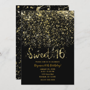 Gold Dust Glitzer & Black Sweet 16 Sechzehn Party Einladung