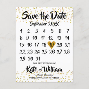 Gold Dust Konfetti Kalender Save the Date Foto Ankündigungspostkarte