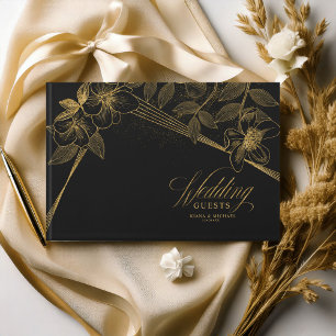 Gold Dust & Konturen Hochzeit Black/Gld ID835 Gästebuch