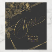 Gold Dust & Konturen Wedding Cheers Blk/Gld ID835 Weinetikett (Einzelnes Label)