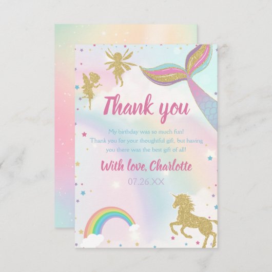Gold Dust Magical Unicorn Fairy Meerjungfrau Gebur Dankeskarte (Vorne/Hinten)