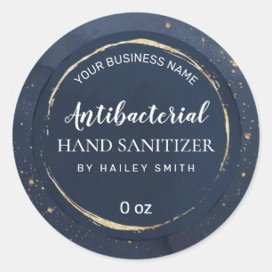 Gold Dusted Navy Blue Hand Sanitizer Labels Runder Aufkleber