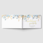 Gold Dusty Blue Floral Wedding Gästebuch (Voll)