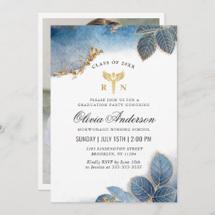 Gold Dusty Blue FOTO Nursing School Abschluss Einladung