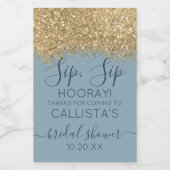 Gold Dusty Blue Glitzer Confetti Brautparty Win Weinetikett (Einzelnes Label)
