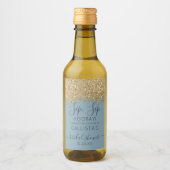 Gold Dusty Blue Glitzer Confetti Brautparty Win Weinetikett (Vorderseite)