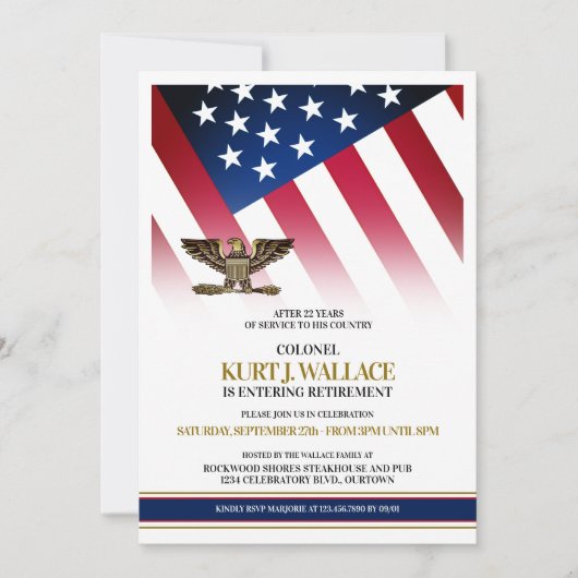 Gold Eagle Militäres-Renten-Party Einladung (Vorderseite)