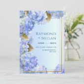 Gold Edged Blue Hydrangea Gilded Leaf Frame Einladung (Stehend Vorderseite)