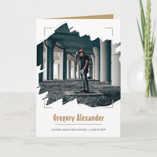 Gold Edgy Abstrakt Brushstroke Foto Abschluss Einladung (Vorderseite)