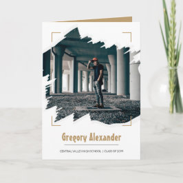 Gold Edgy Abstrakt Brushstroke Foto Abschluss Einladung