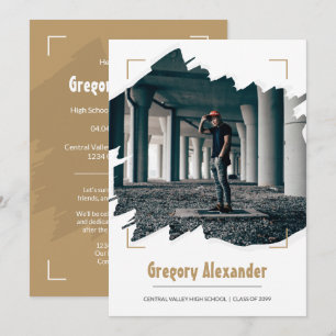 Gold Edgy Abstrakt Brushstroke Foto Abschluss Einladung