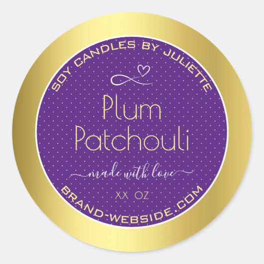 Gold Effect Lila Plum Soy Candles Packaging Runder Aufkleber (Vorderseite)