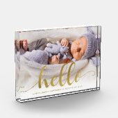Gold Effect Skriptschrift "Hello" Baby Fotoblock (Links)