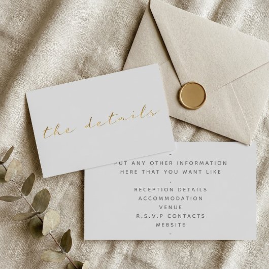 Gold-Effekt Schrift, die Details hellgrau Begleitkarte