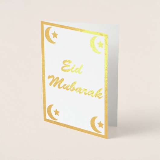 Gold Eid Mubarak Eid al Fitr Crescent Moon Stars Folienkarte (Vorderseite)