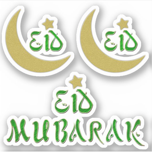 Gold Eid Mubarak Moon Star Typografie Aufkleber (Vorderseite)