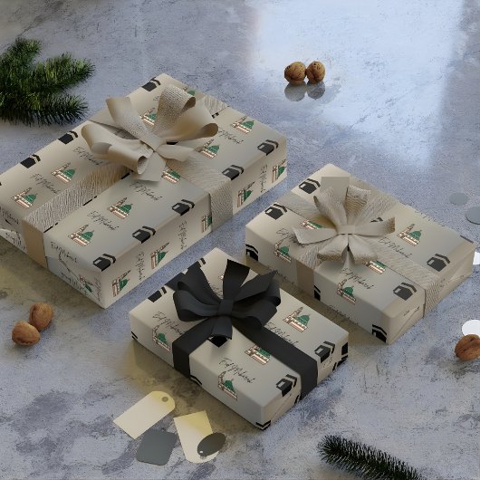 Gold Eid Wrapping Paper | Kaaba & Masjid Design Geschenkpapier