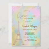 Gold Eiffel Tower Confetti Holographic Quinceañera Einladung (Vorderseite)
