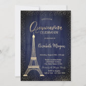 Gold Eiffel Tower Confetti Navy Blue Quinceanera Einladung (Vorderseite)