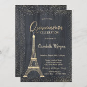 Gold Eiffel Tower Confetti Quinceanera Einladung (Vorne/Hinten)