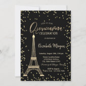 Gold Eiffel Tower Diamonds Black Quinceanera Einladung (Vorderseite)
