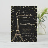 Gold Eiffel Tower Diamonds Black Quinceanera Einladung (Stehend Vorderseite)
