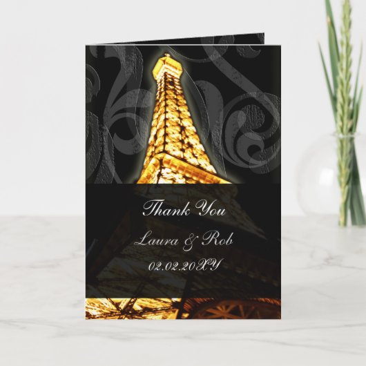 Gold Eiffel Turm Französisch Hochzeit Vielen Dank Dankeskarte (Vorderseite)