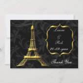 Gold Eiffel Turm Französisch Hochzeit Vielen Dank Einladung (Vorderseite)