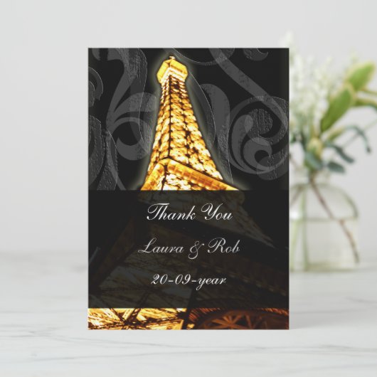 Gold Eiffel Turm Französisch Hochzeit Vielen Dank Einladung (Stehend Vorderseite)