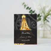 Gold Eiffel Turm Französisch Hochzeit Vielen Dank Postkarte (Stehend Vorderseite)