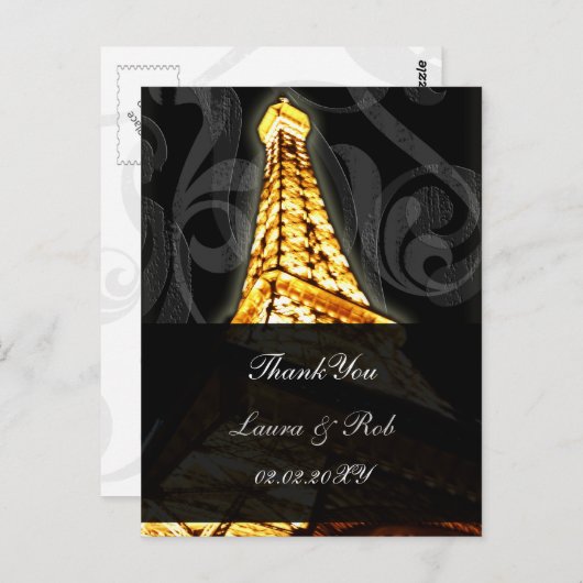 Gold Eiffel Turm Französisch Hochzeit Vielen Dank Postkarte (Vorne/Hinten)