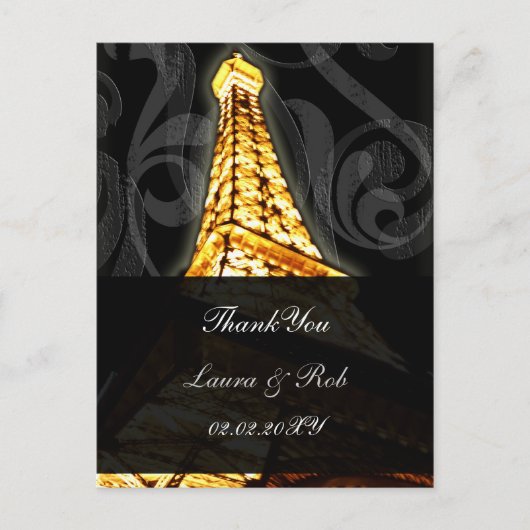 Gold Eiffel Turm Französisch Hochzeit Vielen Dank Postkarte (Vorderseite)
