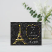 Gold Eiffel Turm Französisch Wedding rsvp Einladungspostkarte (Stehend Vorderseite)