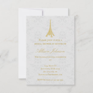 Gold Eiffelturm Damask Brautparty Einladung