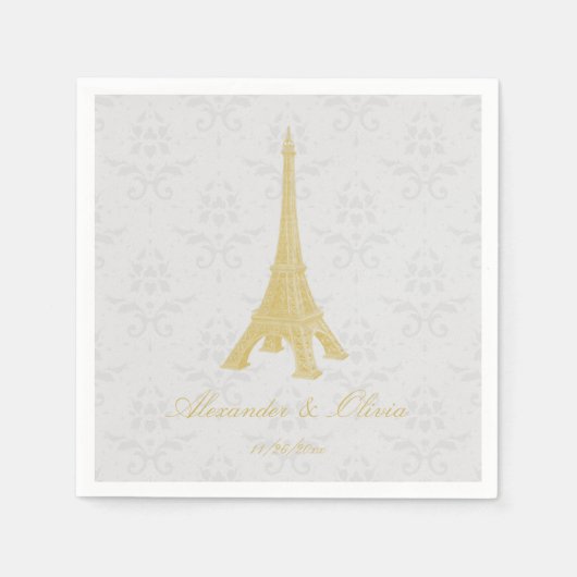 Gold Eiffelturm Damask Brautparty Serviette (Vorderseite)