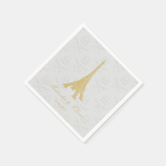 Gold Eiffelturm Damask Brautparty Serviette (Ecke)