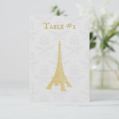 Gold Eiffelturm Damask Hochzeitskarte Einladung (Stehend Vorderseite)