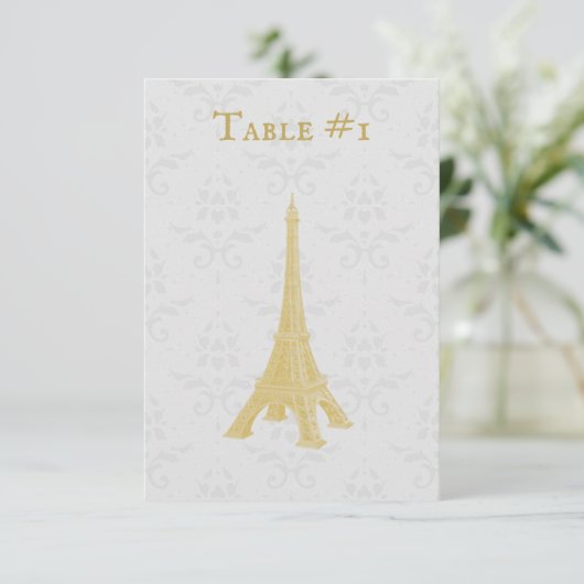 Gold Eiffelturm Damask Hochzeitskarte Einladung (Stehend Vorderseite)