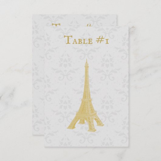 Gold Eiffelturm Damask Hochzeitskarte Einladung (Vorne/Hinten)