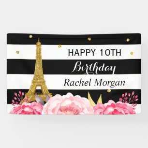 Gold Eiffelturm FloralGirl Kindergeburtstag Party Banner