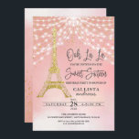 Gold Eiffelturm Glitzer Glitzern Lights Sweet 16 Einladung<br><div class="desc">Diese mädchenhafte und glamouröse 16 . Geburtstag Paris-Geburtstagsfeier lädt zum günstigen Mädel ein. Es verfügt über weiße helle, helle Ständer, die auf den Imitaten bedruckten funkelnd Glitzer Konfetti und Eiffelturm auf einem Prinzessin rosa und rot rosa abstrakten Hintergrund. Es ist hübsch, elegant, modern, trendig und cool, das perfekte Design für...</div>