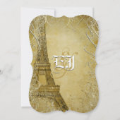 Gold Eiffelturm Swirl Blätter Einladung (Rückseite)