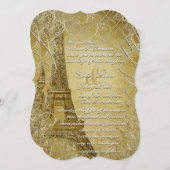 Gold Eiffelturm Swirl Blätter Einladung (Vorne/Hinten)