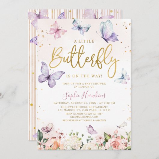 Gold ein bisschen Schmetterling ist auf dem Weg zu Einladung (Vorne/Hinten)