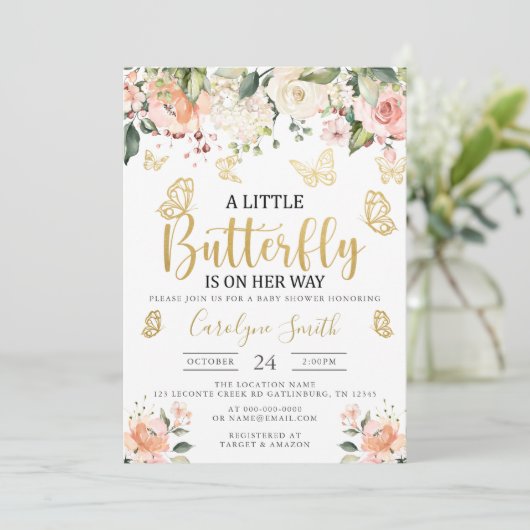 Gold ein bisschen Schmetterling ist auf dem Weg zu Einladung (Stehend Vorderseite)