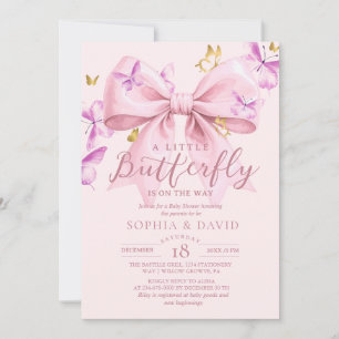 Gold Ein Kleiner Schmetterling Rosa Schleife Baby Einladung