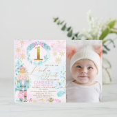 Gold Ein Land Süßigkeiten Nutcracker Foto Geburtst Einladung (Stehend Vorderseite)