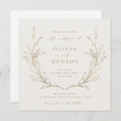 Gold einfache botanische Kranz rustikale Hochzeit Einladung (Vorne/Hinten)